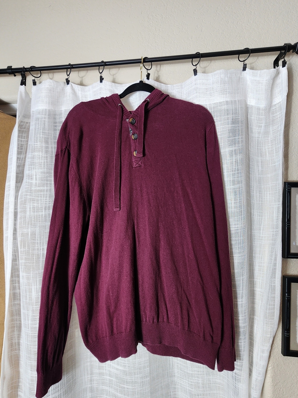 Men's Hooded Henley Knit Pullover - Burgundy